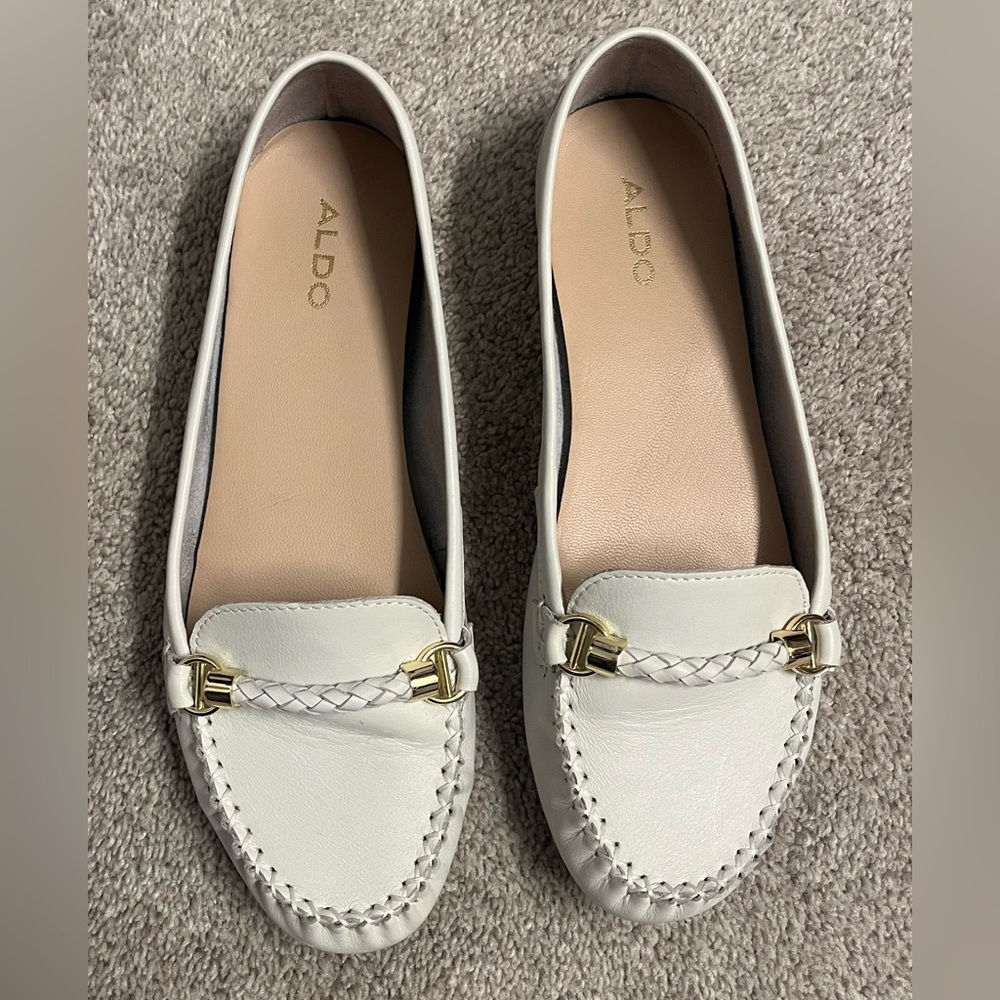 ALDO Women's Cream Loafers with Gold Accents